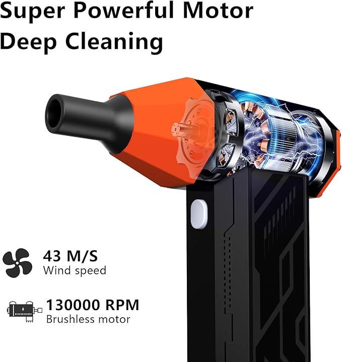 Hair Driers, 130000RPM Electric Air Duster for PC&Keyboard Cleaning，4-Speed Cordless Turbo Fan Rechargeable Reusable Compressed Air Blaster