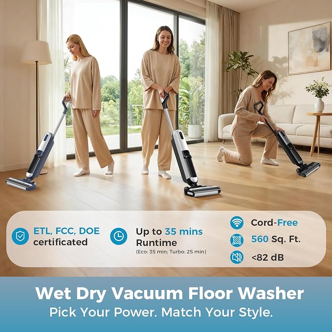 OLIXIS Wet Dry Vacuum Cleaner, Cordless All-in-One Vac Mops, Vacuum Mop with Self-Cleaning System, Dual Water Tank Design, Tangle-Free Brush, Dual-Edge Cleaning, 35-Min Runtime
