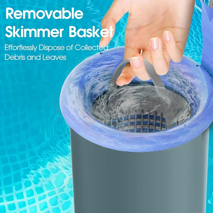 TidyMister Wall Mount Swimming Pool Surface Debris Skimmer Basket with Socks,Above Ground Pool Skimmer with Quick Set Up & Adjustable Bracket for 800+ GPH Pumps,Automatically Removes Leaves & Debris