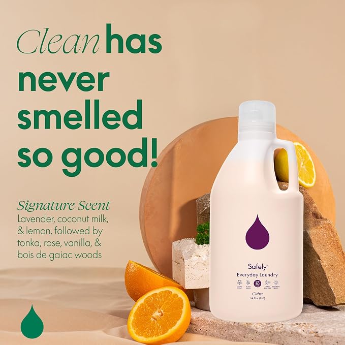 Safely Everyday Laundry Detergent Liquid Soap,Calm 4 Pack–Plant Powered,Natural & Highly Concentrated-Fight Stains & Wash Away Dirt, Impurities While Preserving Colors, Gentle On Skin, 64 fl oz Each