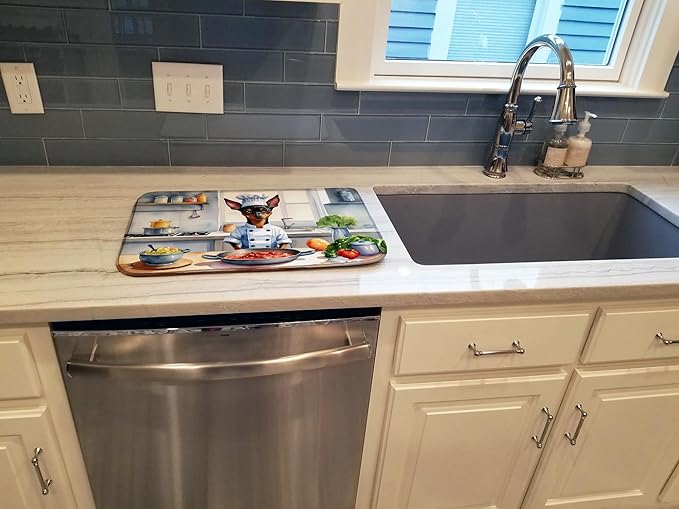 Caroline's Treasures DAC6286DDM Miniature Pinscher The Chef Dish Drying Mat Absorbent Dish Drying Mat Pad for Kitchen Counter Dish Drainer Mat for Countertop, 14 x 21", Multicolor