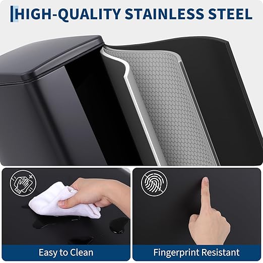 Garvee Small Bathroom Trash Can with Lid, 10 Liter / 2.6 Gallon Stainless Steel Garbage Can with Removable Inner Bucket & Step Pedal, Slim Metal Trash Bin for Toilet, Bedroom, Kitchen, Office, Black