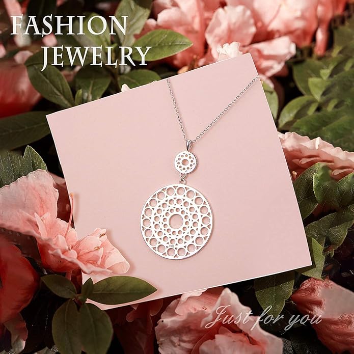 S925 Sterling Silver Long Chain Sweater Necklace for Women Statement Pendant Fringe Necklaces Jewelry Gift