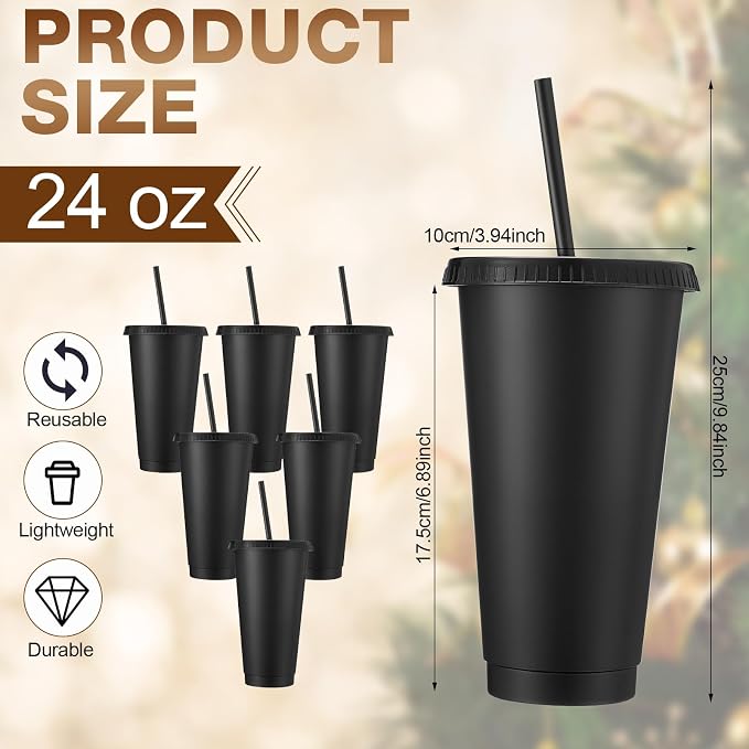 Honeydak 30 Pack Tumbler with Straw and Lid Bulk Cups for Gifts Water Bottle Iced Coffee Travel Mug Cup Reusable Plastic Tumblers for Party Birthdays 24-27 oz (Black Color)