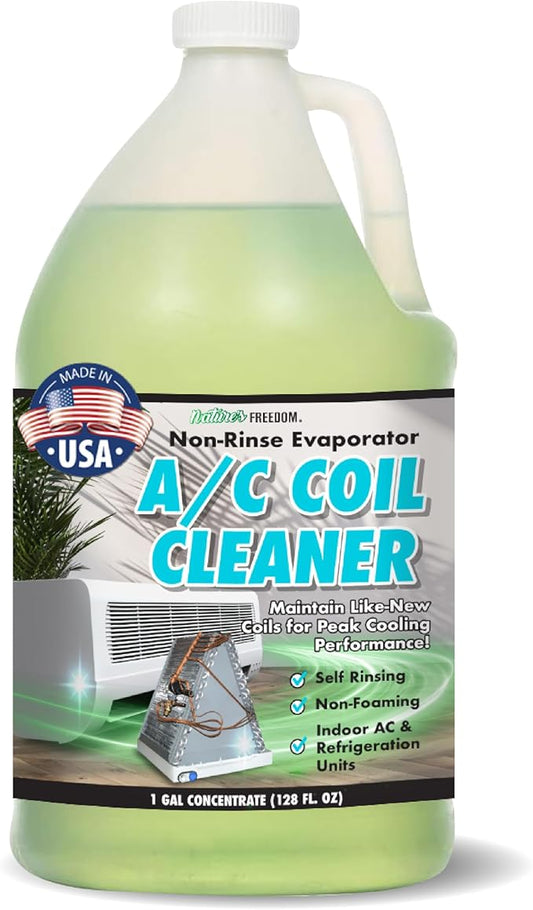 Nature's Freedom AC Coil Cleaner – 1 Gallon No Rinse Coil Cleaner for Air Conditioners, Mini Splits, Heat Pumps & Window Units – Non-Foaming, Metal-Safe Formula