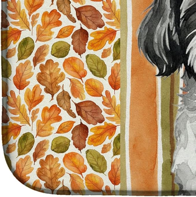 Caroline's Treasures Black and White Shih Tzu Heirloom Fall Dish Drying Mat Absorbent Dish Drying Mat Pad for Kitchen Counter Dish Drainer Mat for Countertop, 14 x 21", Multicolor