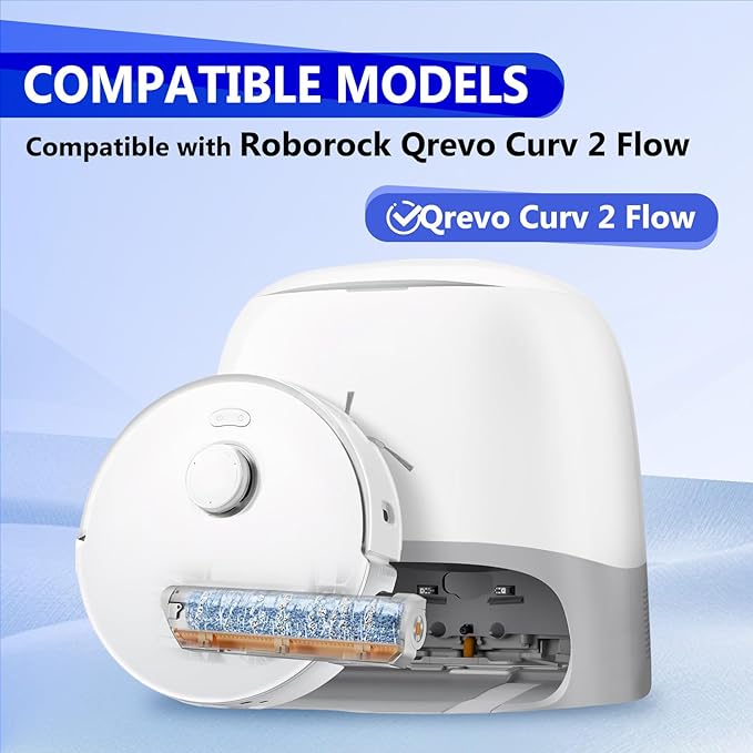 27 Pcs Qrevo Curv 2 Replacement Accessories Compatible with Qrevo Curv 2 Flow Robot Vacuum, 1 Set Mainbrush, 1 Roller Mop, 6 Scent Tablets, 4 HEPA Filters, 6 Dust Bags, 6 Side Brushes