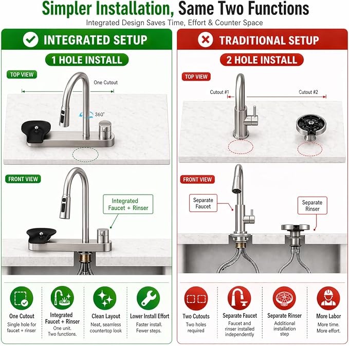 Kitchen Faucet with Pull Down Sprayer and Cup Washer, Glass Rinser Faucet, Lead-Free Brass Waterway, 3 Spray Modes, Single Handle, Single Hole Kitchen Sink Faucet, Brushed Nickel
