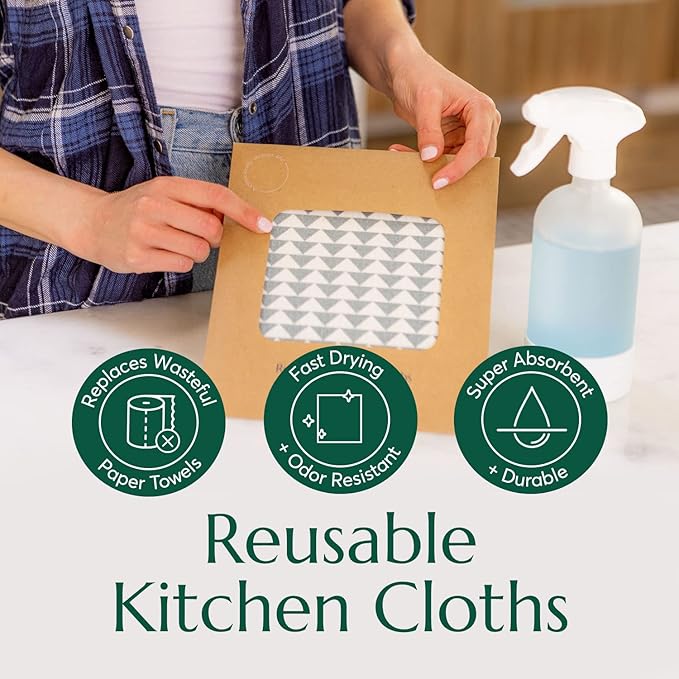 CLEANOMIC Reusable Kitchen Cloth, Bottle Wash Cleaner Tablets & Tablet Tin Bundle