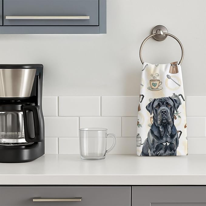 Caroline's Treasures Black Neapolitan Mastiff Coffee Bar Kitchen Towel Velour Plush Front and Cotton Loop Back Machine Washable