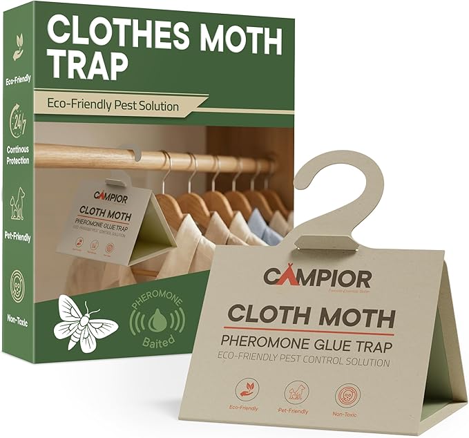 Clothing Moth Traps with Pheromones (20 Pack) Non‑Toxic, Sticky Glue Traps for Clothes Moth Treatment & Prevention, Case‑Making & Web‑Spinning Moths, for Closets & Storage, Protects Clothes & Carpets