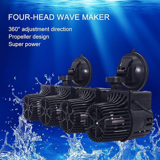 UPETTOOLS 12680 GPH 4-Head Wave Maker Aquarium Circulation Pump | Submersible Powerhead for 180-300 Gal Fresh & Saltwater Tanks. Adjustable Flow, Black