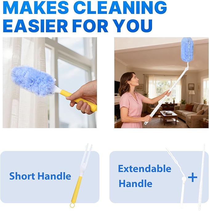 Duster Refill for Swiffer Duster, 80 Count Disposable Dusters Kit for Cleaning Dusting Furniture Blind Ceiling Fan, Multi Surface 360 Feather Duster + 3FT Extended Handle + 2 Short Handle