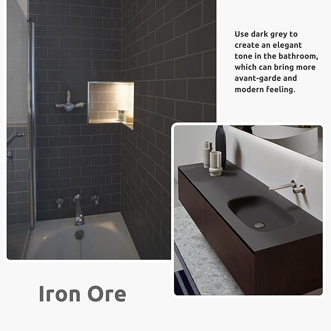 Tub and Tile Refinishing Kit 35oz with Tools, Low Odor DIY Bathroom Paint Sink Tub Countertop Tile Shower Paint for Bathroom Kitchen Porcelain Fiberglass, Semi-Gloss Iron Ore