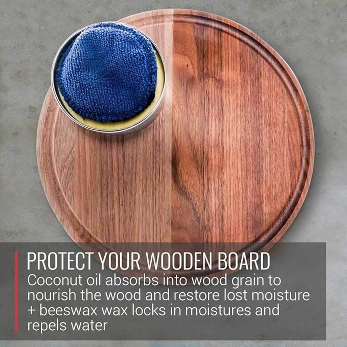 Wood Wax - Applicator included - made with Coconut Oil and Beeswax - Food Grade - for Cutting Board, Bowl, wooden utensils