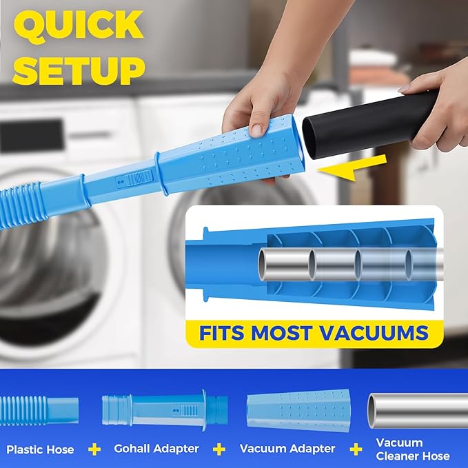 Dryer Vent Cleaner Kit - Flexible Dryer Lint Vacuum Hose Attachment - Lint Remover Compatible with All Vacuum Cleaner Laundry Room (Blue)