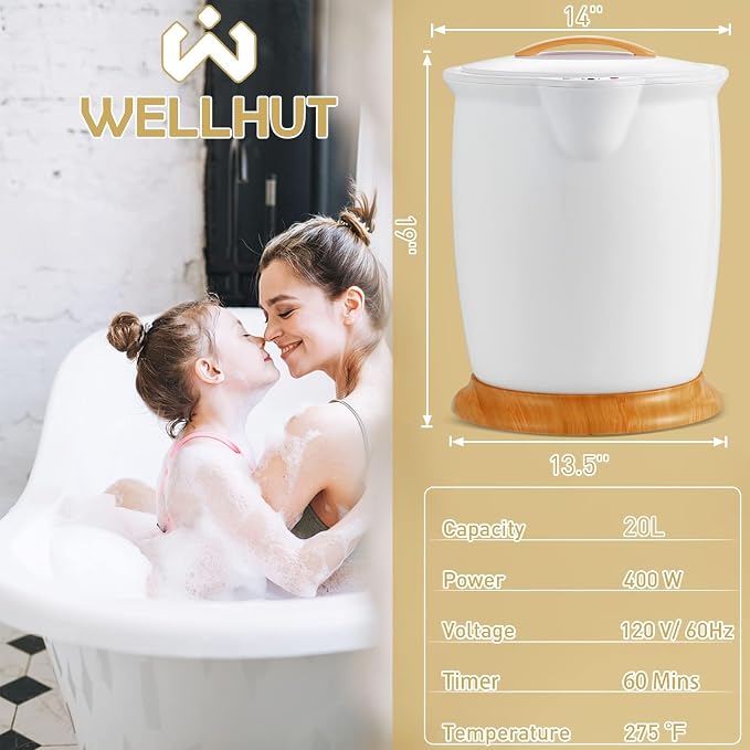 WELLHUT Towel Warmer Bucket Towel Warmers for Bathroom with Fragrance Holder, Luxury Spa Hot Towel Warmer, Towel Heater, Auto Shut Off, Holds Two 40"X70" Oversized Towels, Bathrobes, Blankets