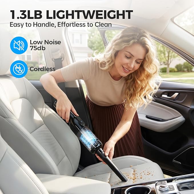 dormzie Handheld Vacuum Cordless, Car Vacuum with 19000Pa Powerful Suction,1.3 lbs Lightweight, Type-C Charge, Multiple Accessories for Car Home Office Pet