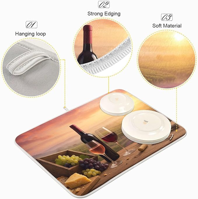 Red Wine Glasses Dish Drying Mat Absorbent Kitchen Pads for Counter Kitchen Dish Dryer 18 x 24 Mat under Dish Drainer