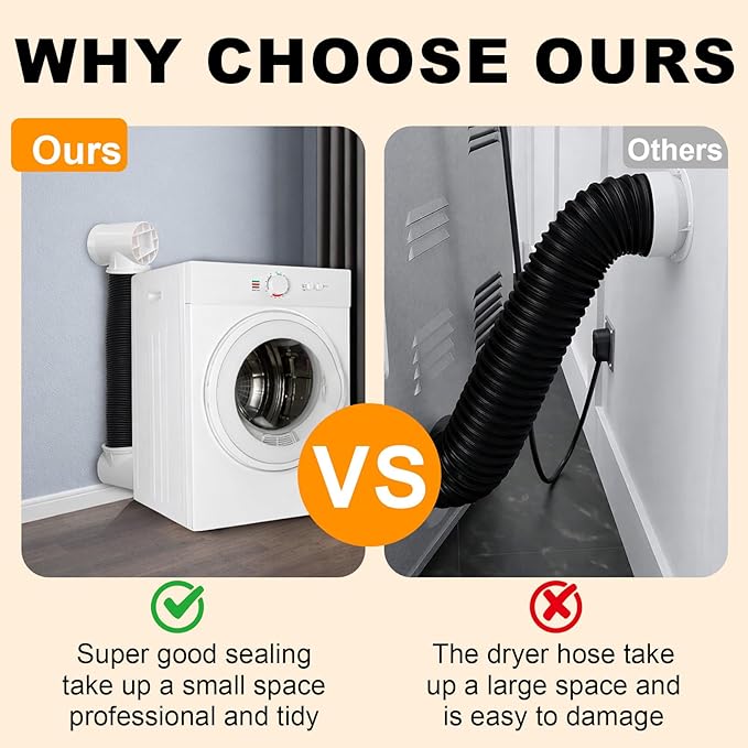 Dryer Vent Hose for Tight Space, 4-Inch Indoor Dryer Vent Kit with Double 90° Elbow, 8.2FT Aluminum Exhaust Hose, Close to Wall Dryer Vent Connector, Black