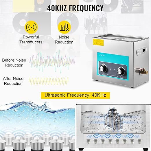 VEVOR Ultrasonic Vinyl Record Cleaner 6L 40kHz Vinyl Ultrasonic Cleaning Machine Knob Control Record Ultrasonic Cleaner 4 Records Vinyl Sonic Cleaner Stainless Steel Tank w/Mechanical Heater & Timer