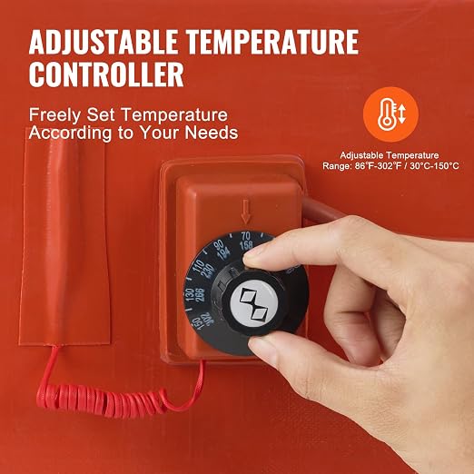 VEVOR Metal Drum Heater, 1200 Watt 10" Width, Pail Heating Band for 55 Gallon Barrel, 86-302℉ Adjustable Thermostat, High Efficiency Silicone Grease Keg Heater, Tested to UL 499 Standard, FCC Listed
