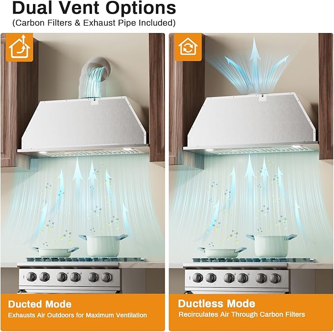 Range Hood 30 inch, Insert Range Hood 600 CFM Kitchen Vent Stove Hood with 3 Speed Gestures Sensor Touch Control with Remote, Permanent Baffle Filter, Ducted/Ductless Convertible