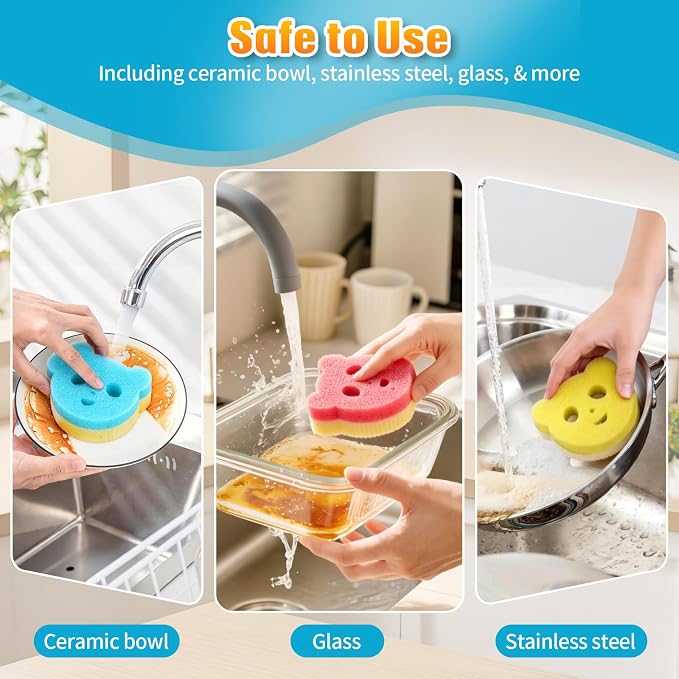 12 Pack Scrub Sponges for Dishes, Dual-Sided Temperature-Responsive Scrubber, Reusable Non-Scratch Multipurpose Cleaning Supplies for Kitchen Bathroom & Home Use