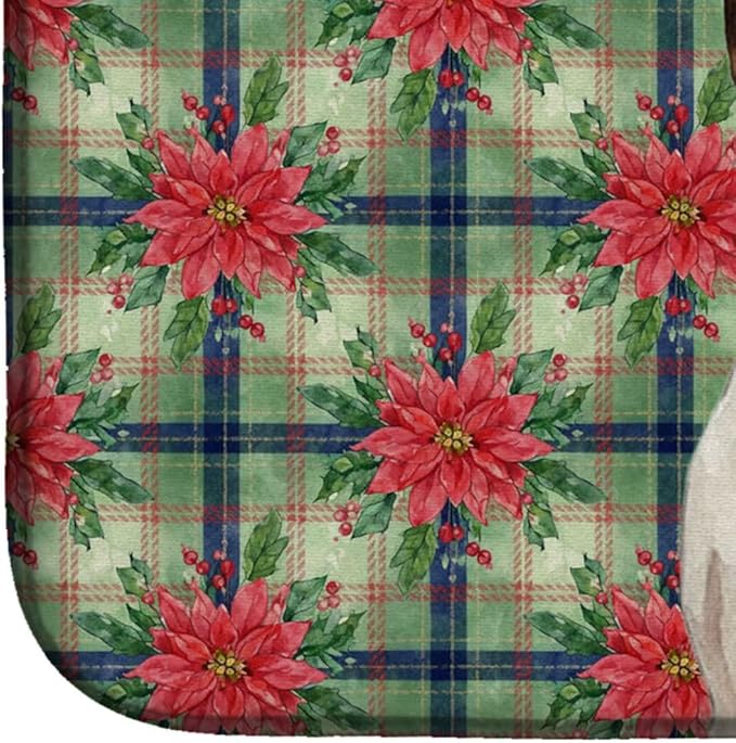 Caroline's Treasures Chocolate and White Rat Terrier Christmas PoinsettIas Dish Drying Mat Absorbent Dish Drying Mat Pad for Kitchen Counter Dish Drainer Mat for Countertop, 14 x 21", Multicolor