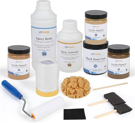 Epoxy Countertop Paint Refinishing Kit, Kitchen Bathroom Glossy Coating for Marble, Granite, Laminate, Ceramic Tile, Cover 38 sq.ft, Amber Brown
