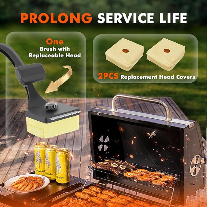 Sponge Grill Brush for Outdoor Grill, Upgraded Safe Bristle Free Grill Brush with Scraper Replaceable Head, BBQ Cleaning Brush for Dad, 1+2 Pcs