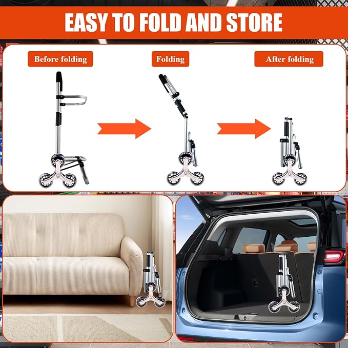2 in 1 Shopping Cart for Groceries, 110 lbs Grocery Cart on Wheels, Foldable Shopping Cart with 6 Wheels, Load-Bearing Hand Truck with Black Waterproof Bag for Shopping, Camping, Garden
