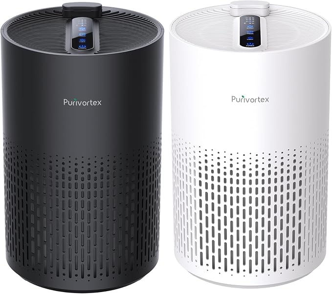 Purivortex PX500 Air Purifier with Fragrance Sponge 2-Pack Bundle, Black and White