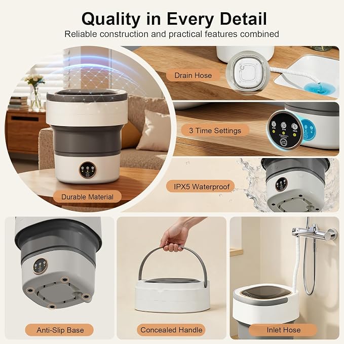 Portable Washing Machine - 22L Mini Foldable Washer with Spin Basket, 3 Cleaning Modes & Deep Cleaning for Small Clothes, Collapsible Laundry for Apartment, Home, Hotel and Travel (Gray)