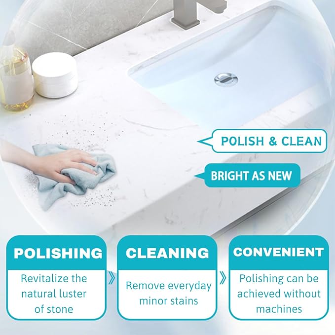 Marble Polishing Powder, Granite Cleaner - No Machine Needed | Granite Polishing Kit, Quartz Cleaner Countertop, Professional-Grade Polishing for Natural Stone - Restores & Enhances Shine (10 oz)