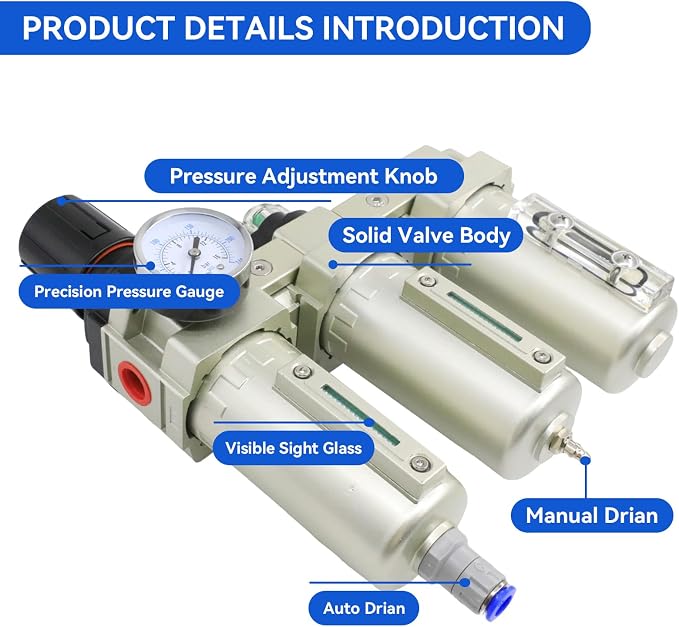 3/4" Air Compressor Water Separator for Plasma Cutter Auto Drain | 3 Stage NPT Industrial Grade System Filter Oil Water Separator Dryer Air Drying System for Paint Spray