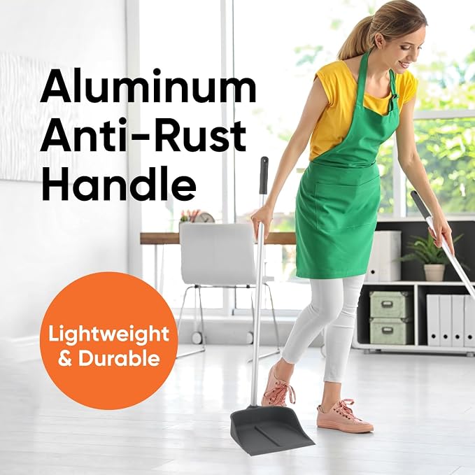 Silicone Dust Pan with Handle Lobby Dustpan with Long Handle Stand Up Dustpan, 35" Aluminum Long Handle, by Superio
