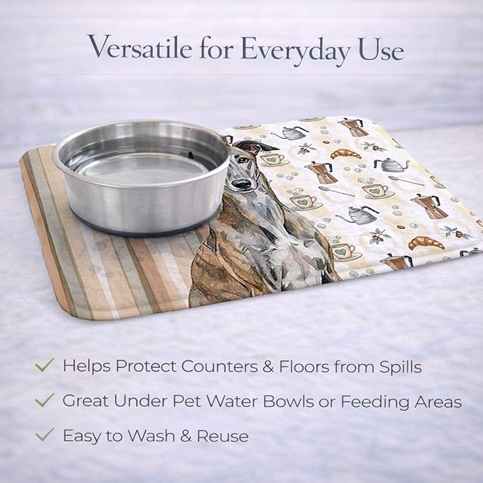 Caroline's Treasures Brindle Greyhound Coffee Bar Dish Drying Mat Absorbent Dish Drying Mat Pad for Kitchen Counter Dish Drainer Mat for Countertop, 14 x 21", Multicolor