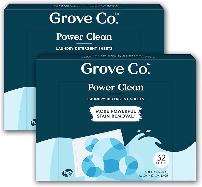 Grove Co. Laundry Detergent Sheets, 2 Pack, 64 Loads, Unscented | Fights stains
