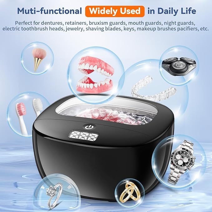 Ultrasonic Retainer Cleaner Machine, 45kHz Dental Cleaning Pod for Dentures, Aligners, Night Guards & Jewelry, 130ML Denture Cleaner 2 Timed Modes & Travel Design