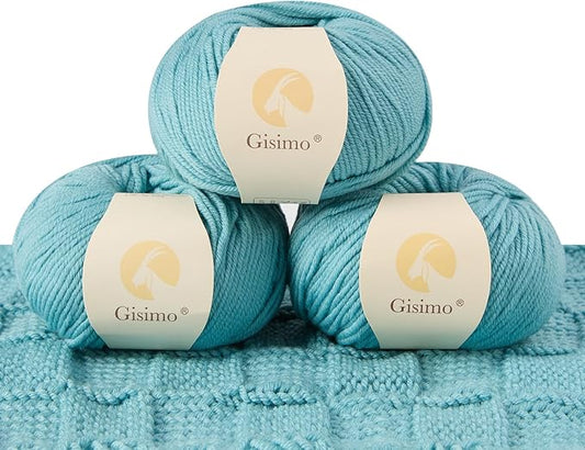 100% Merino Wool Yarn, 6-Ply Luxurious and Soft Yarn for Hand Knitting & Crocheting, 1.76 OZ/50g, 127 yds/116 Meters(Aruba Sea, 3 Balls)