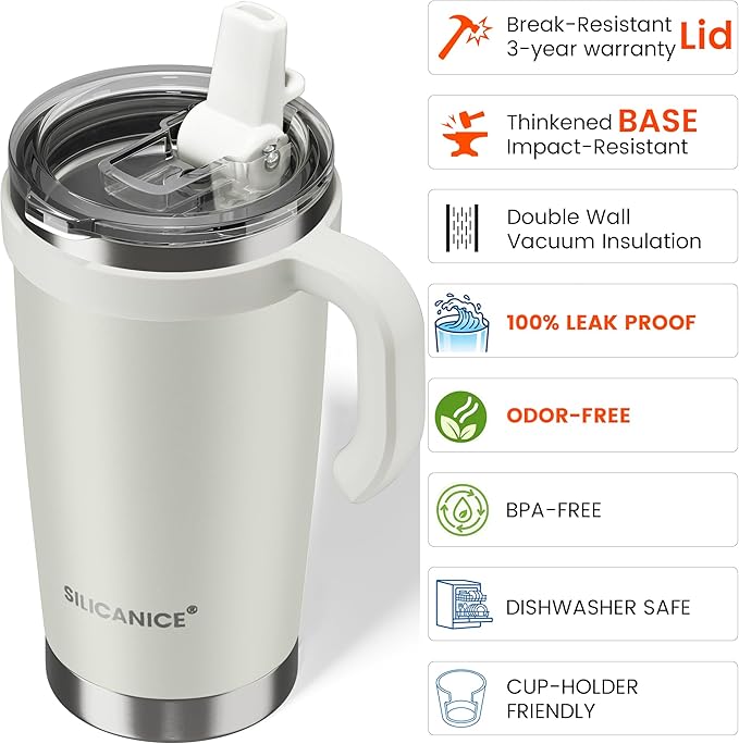 For Iced Coffee & Smoothies – Never Drink from a Moldy Lid Again: 20oz Hygienic Tumbler, 100% Leakproof Lid & Removable Foldable Spout. Reinforced Base, Fits Cup Holders - Cream