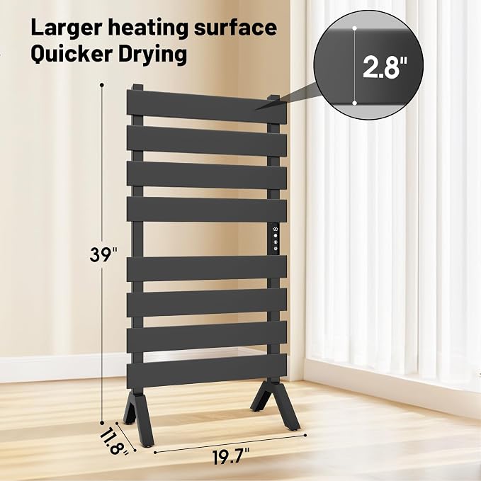 Poloma Freestanding Heated Towel Racks for Bathroom, Towel Warmer Rack, Towel Dryer, Matt Black. CSA Certified.