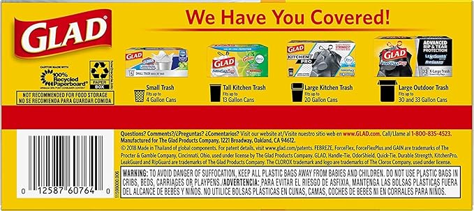 Glad 13 Gal. Tall Kitchen Handle-Tie Bags 50 ct (Pack of 4)