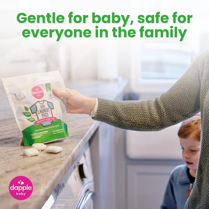 Dapple Baby Laundry Detergent Pacs - 30 Count - Fragrance-free Laundry Pods for Sensitive Skin - Plant-Powered Stain Remover - Newborn Essentials (Pack of 2)