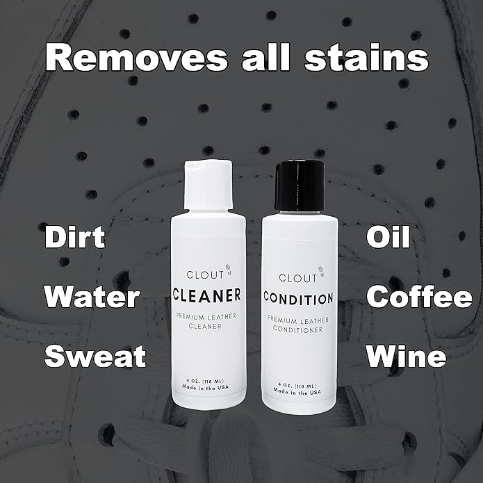 CLOUT Premium Leather Sneaker Care Kit - Shoe Cleaner and Conditioner for Shoes, Boots & Accessories - Safe for All Colored and White Leather