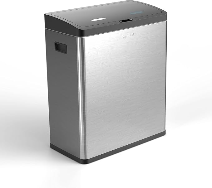 Step N' Sort Motion Sensor Trash Can (60L) – Touchless Stainless Steel Kitchen Garbage & Recycling Bin with Dual Compartments, Soft-Close Lid & Fingerprint-Proof Finish