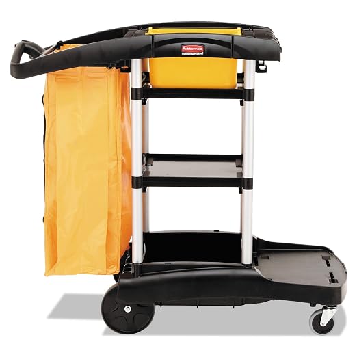 Rubbermaid Commercial Products Industrial High Capacity Storage Janitorial Cart with Wheels/Casters Two Caddies and Zippered Yellow Bag for School/Retail/Hospitality/Restaurant Black