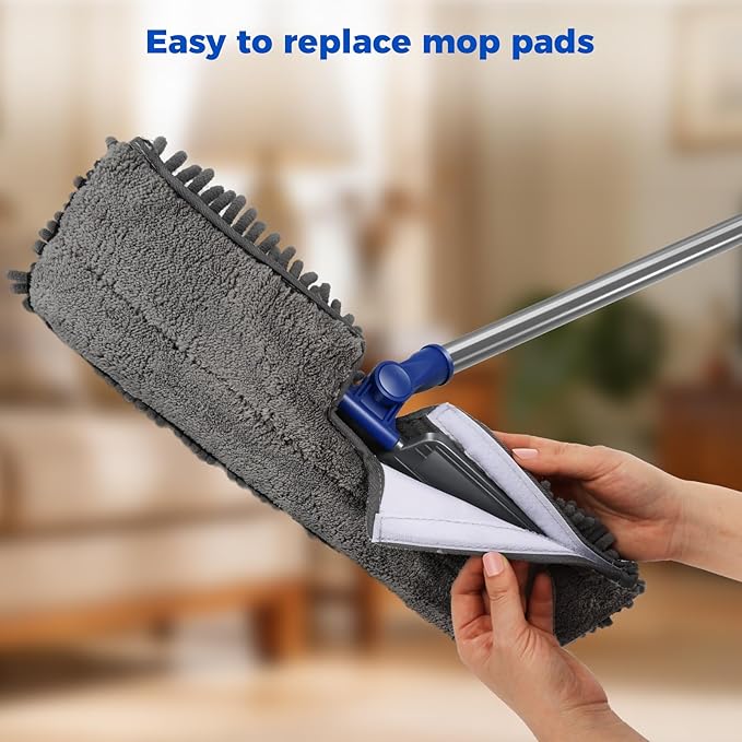 Masthome Microfiber Mops for Floor Cleaning,Dust Mop with 4 Reusable Pads,Flat Flip Mops for Wet & Dry Use,Professional Microfiber Mop for Hardwood, Laminate,Tile Floor Cleaning-1 Scraper