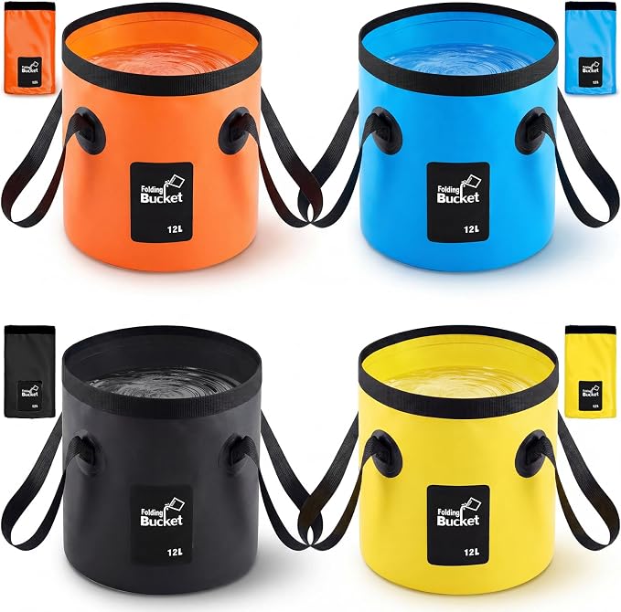 3 Gallon 4 Pack Collapsible Bucket, Foldable Water Bucket with Handles, Portable Camping Buckets for Fishing, Hiking, Cleaning, Outdoor & Travel Use (Multicolor)
